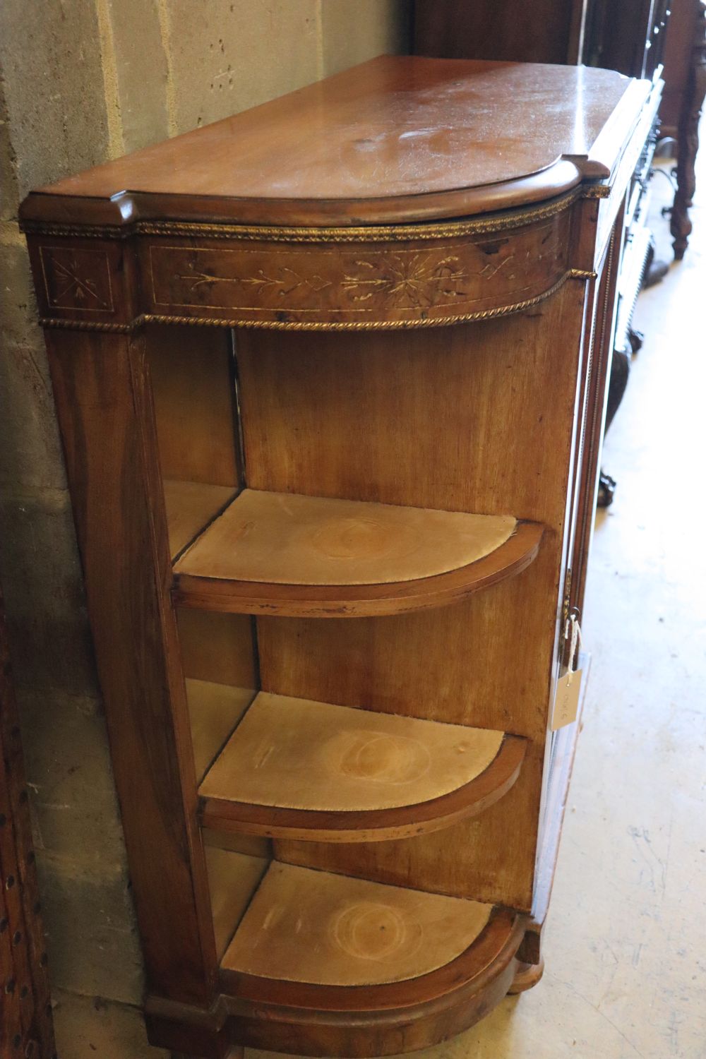 A small Victorian walnut credenza, width 96cm depth 38cm height 95cm